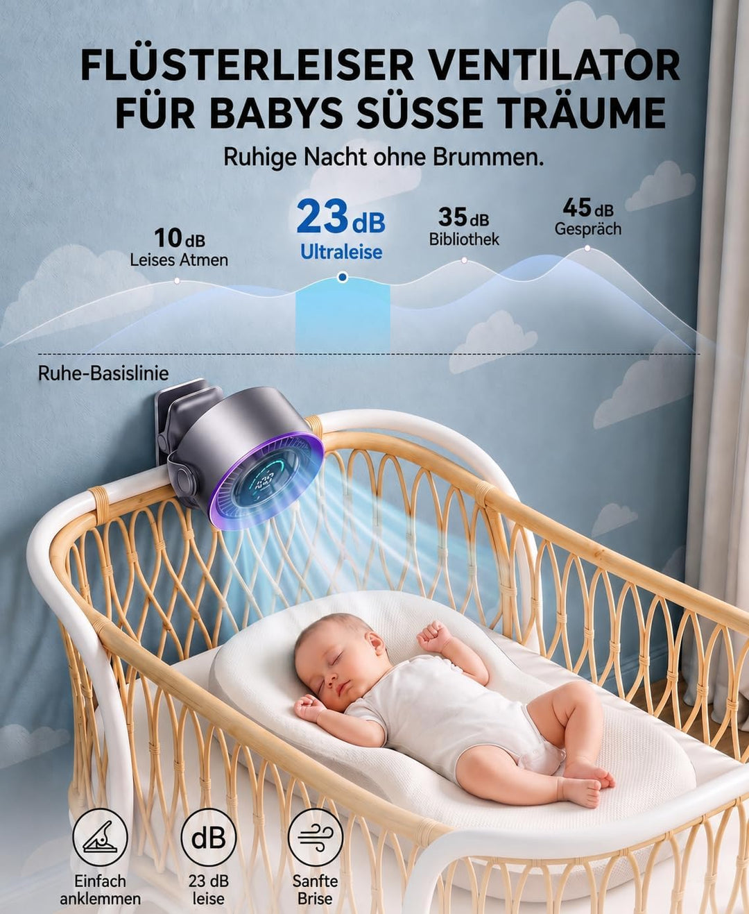 Clip Ventilator Akku, Mini Ventilator mit Klemme, Tragbarer Ventilator Klein mit 100 Stufen, USB Tis