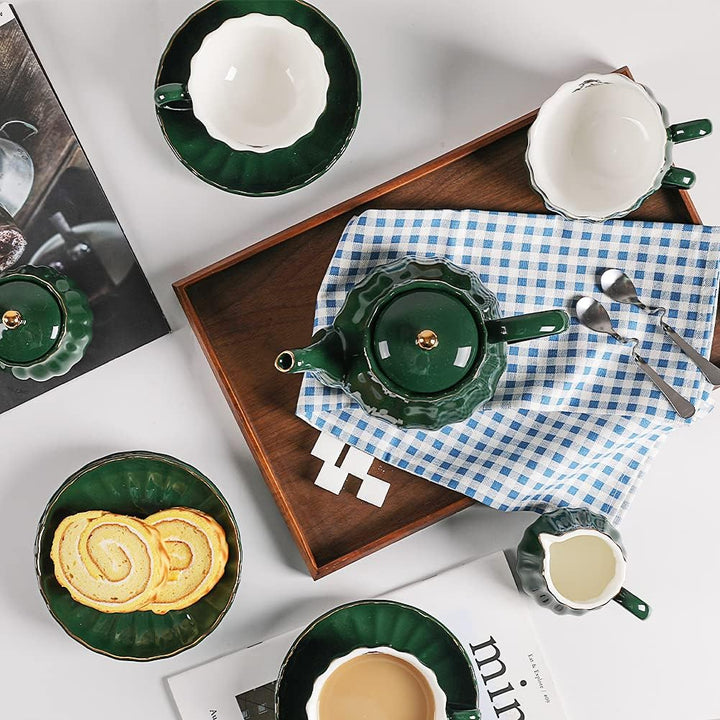Sweejar Home 22 Stück Europäischen Stil Teeservice, und Untertasse Set, Keramik Kaffeeset, Teeset Ro
