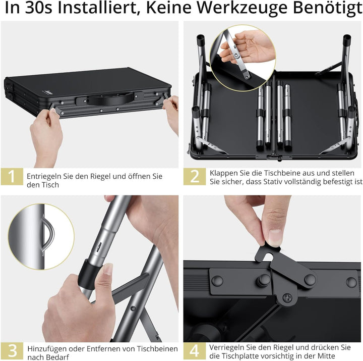 Anbte Campingtisch Klappbar 58x40cm Aluminium-Rahmen & Kunststoff-Tischplatte mit 3 Höhen Verstellba