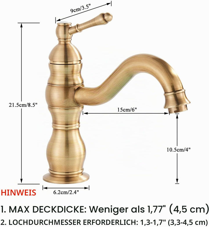 Rozin Retro Waschtischarmatur Einhebelmischer Wasserfallauslauf Kurze Ausführung aus Messing Kurzer