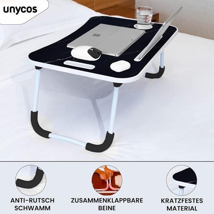 unycos - Betttablett Klappbar, Frühstückstablett mit Griff und Getränkehalter, Serviertisch, Ideal f