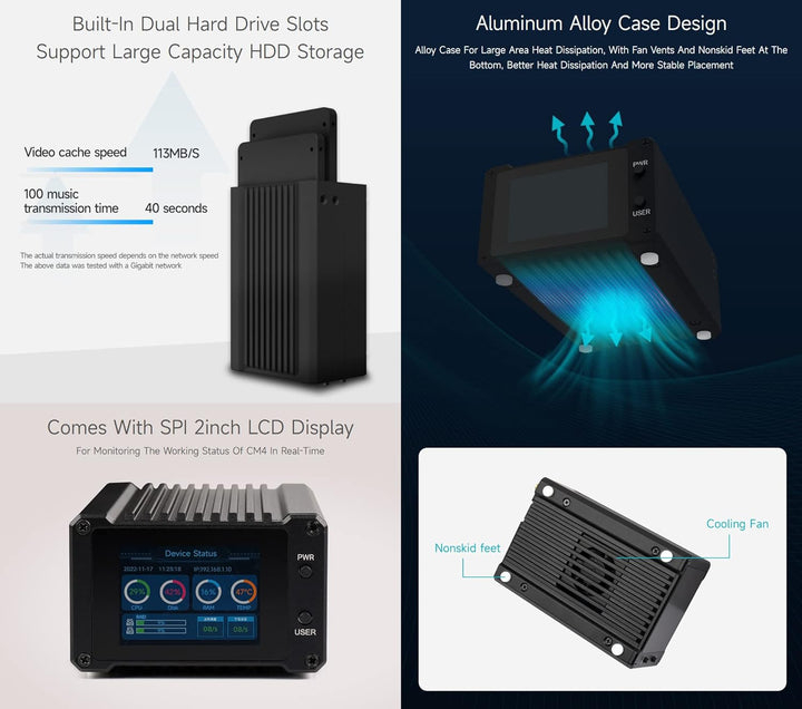 Network Attached Storage(NAS) All-In-One Mini-Computer Compatible with Raspberry Pi Compute Module 4