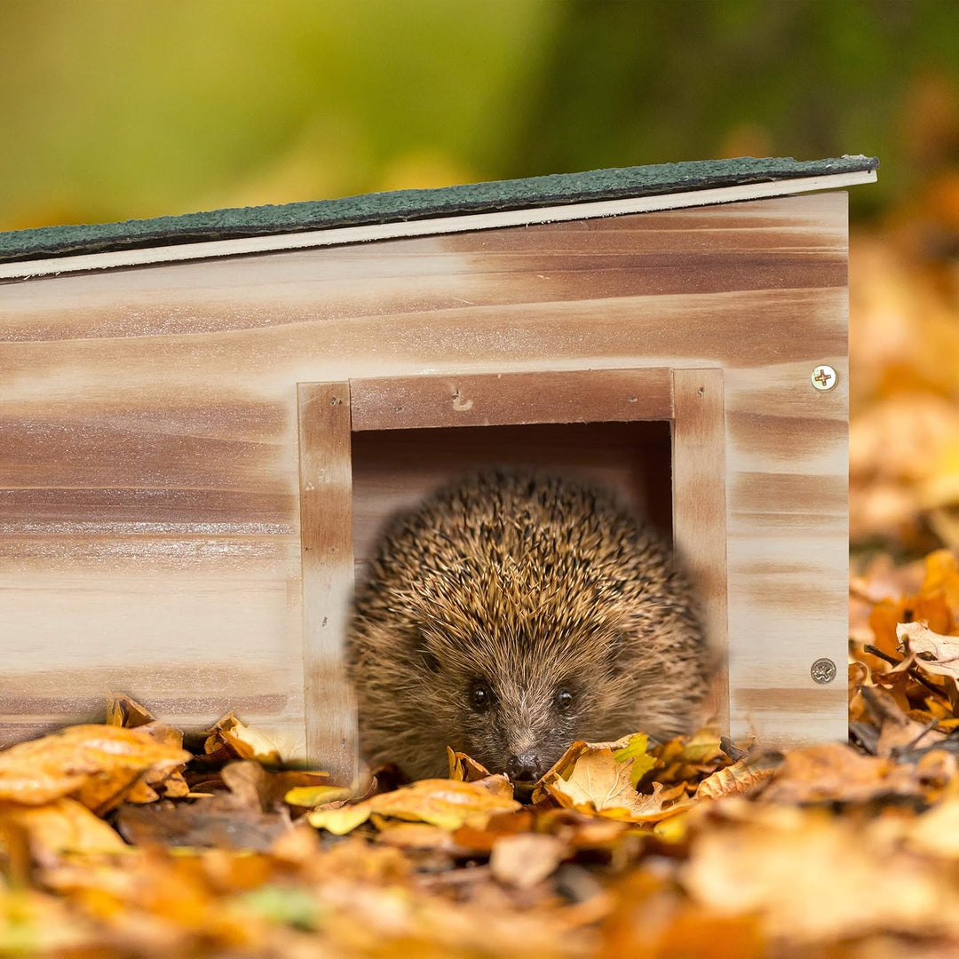 Relaxdays Igelhaus, geflammtes Holz, Igelhotel Boden, 2 Kammern, Winterquartier Igel, Garten, HBT 21