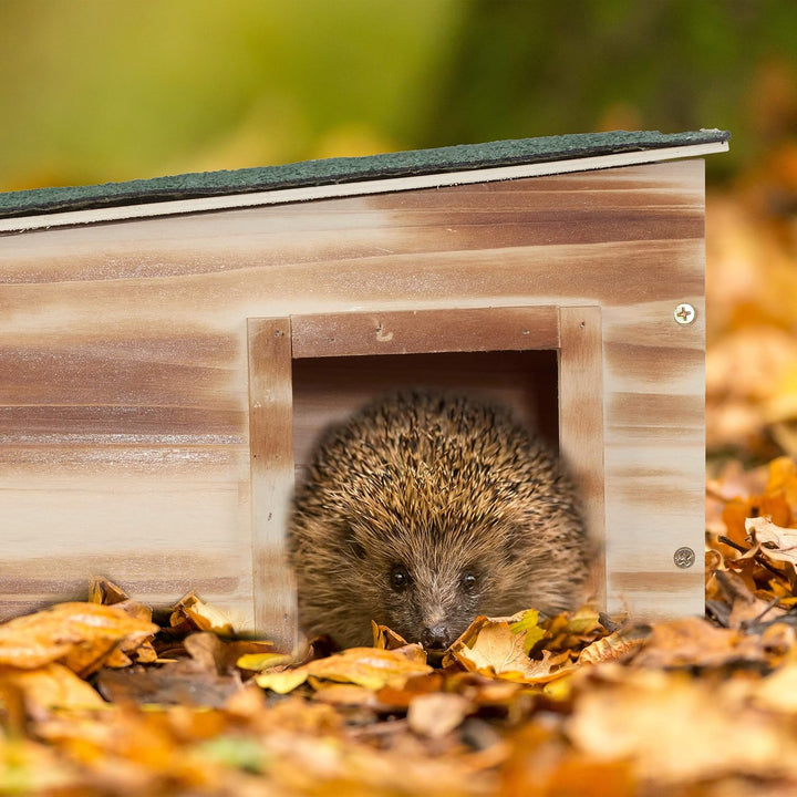 Relaxdays Igelhaus, geflammtes Holz, Igelhotel Boden, 2 Kammern, Winterquartier Igel, Garten, HBT 21
