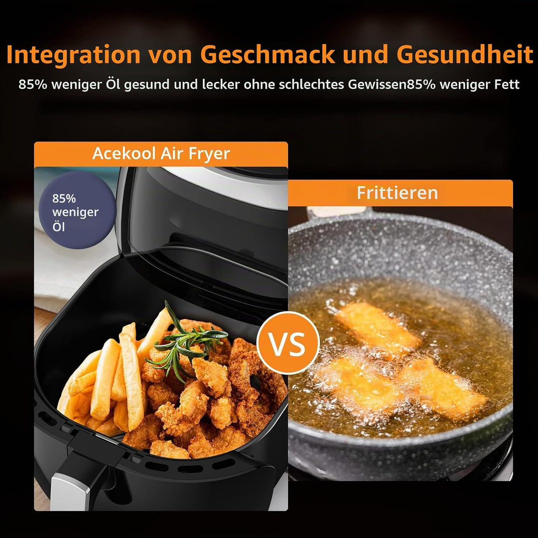 Heissluftfritteuse XXL, 8L Fassungsvermögen - 1800W Leistung - Ölfreies Frittieren mit 8 Programmen,
