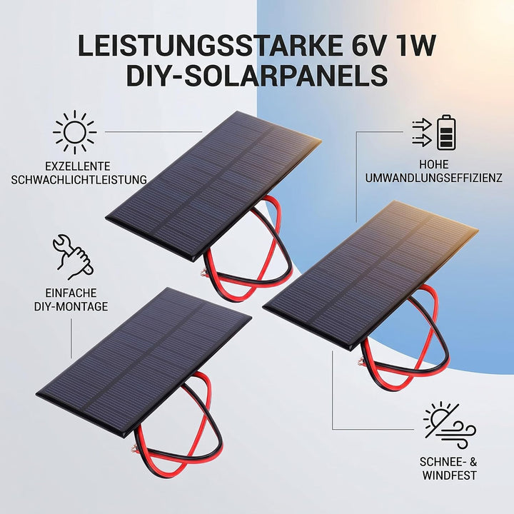 3pcs Solarpanel Solarmodul, DC 6V 1W Polysilicium Solarpanel Zelle Leistungsmodul Solarzelle Photovo