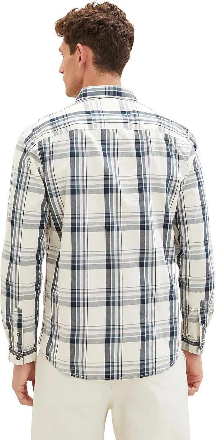 TOM TAILOR Herren Regular Fit Karo-Hemd aus Baumwolle L 32280 - Off White Teal Lilac Check, L 32280