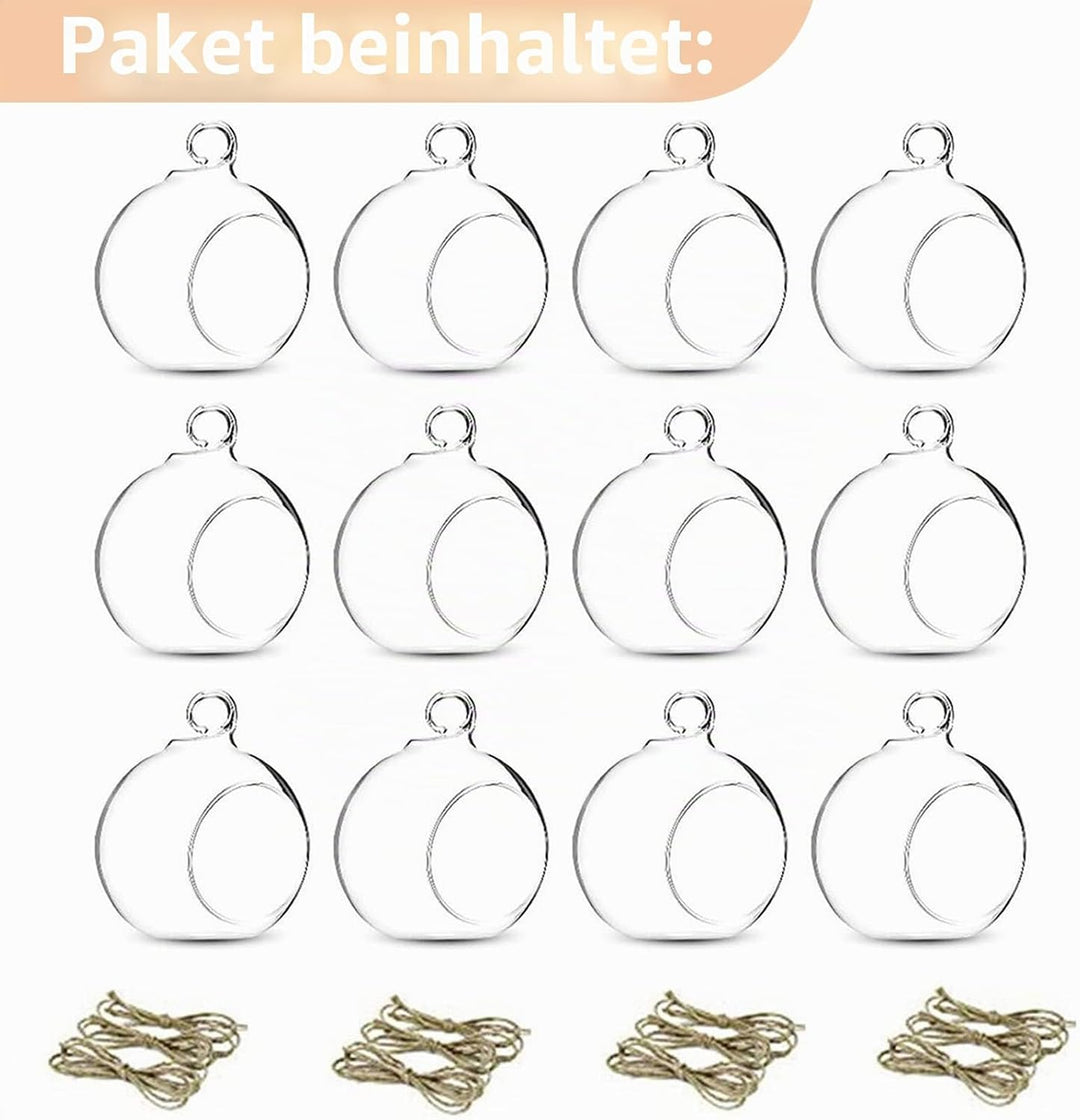 NUPTIO 12 Stücke 8cm Hängen Glaskugel Teelicht Kerzenhalter Hause Hochzeit Mittelstücke Decor Garten