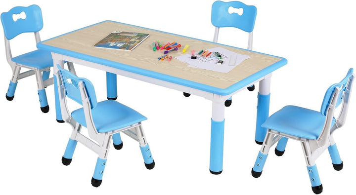 Clevich Kindertisch mit 4 Stühlen, Tisch Stuhl Set Höhenverstellbar,Kindertischgruppe für Kinderzimm