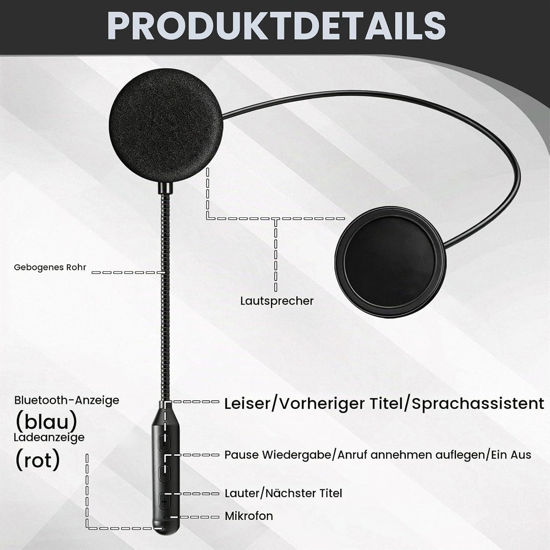 Bluetooth-Headset für Motorradhelm, Bluetooth-Kopfhörer mit 16 Std
