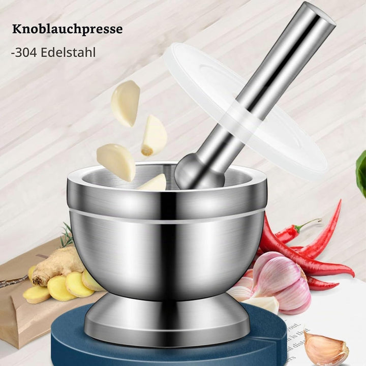 Mörser und Stössel für die Küche, Stössel und Mörser aus 304 Edelstahl, Durchmesser 10 cm mit PE-Dec