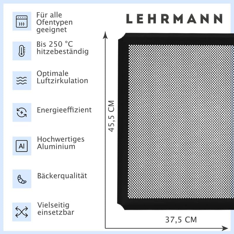 LEHRMANN Lochblech 45,5 x 37,5 cm mit Antihaftbeschichtung Backblech Kuchenblech Baguetteblech Pizza