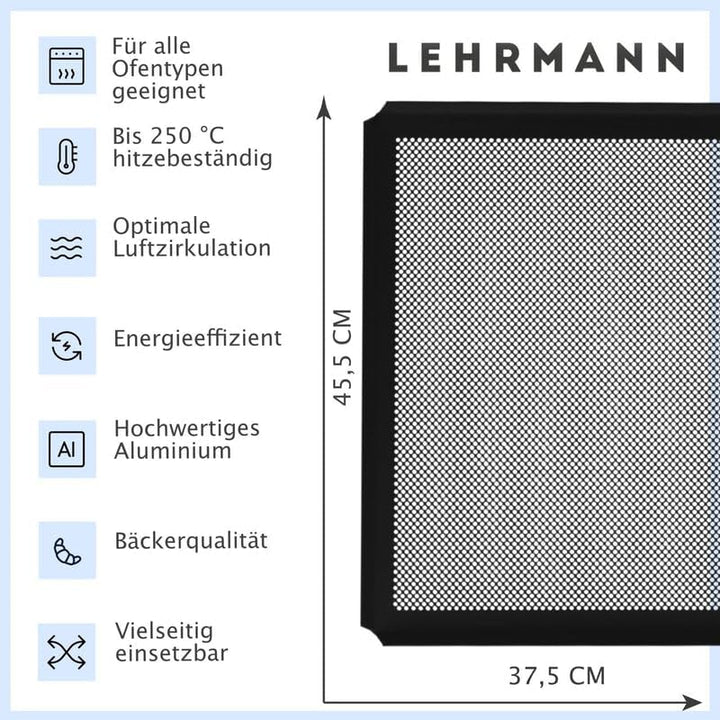 LEHRMANN Lochblech 45,5 x 37,5 cm mit Antihaftbeschichtung Backblech Kuchenblech Baguetteblech Pizza