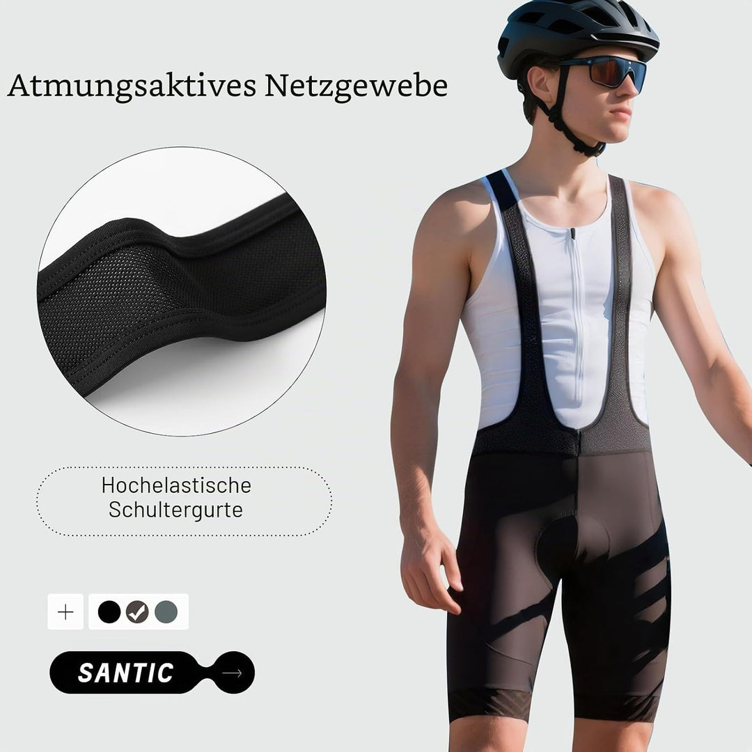 Santic Trägerhose Fahrrad Herren Fahrradhose Kurz mit Sitzpolster Radhose Herren Kurz Gepolstert S G