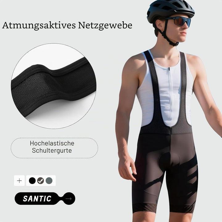 Santic Trägerhose Fahrrad Herren Fahrradhose Kurz mit Sitzpolster Radhose Herren Kurz Gepolstert S G