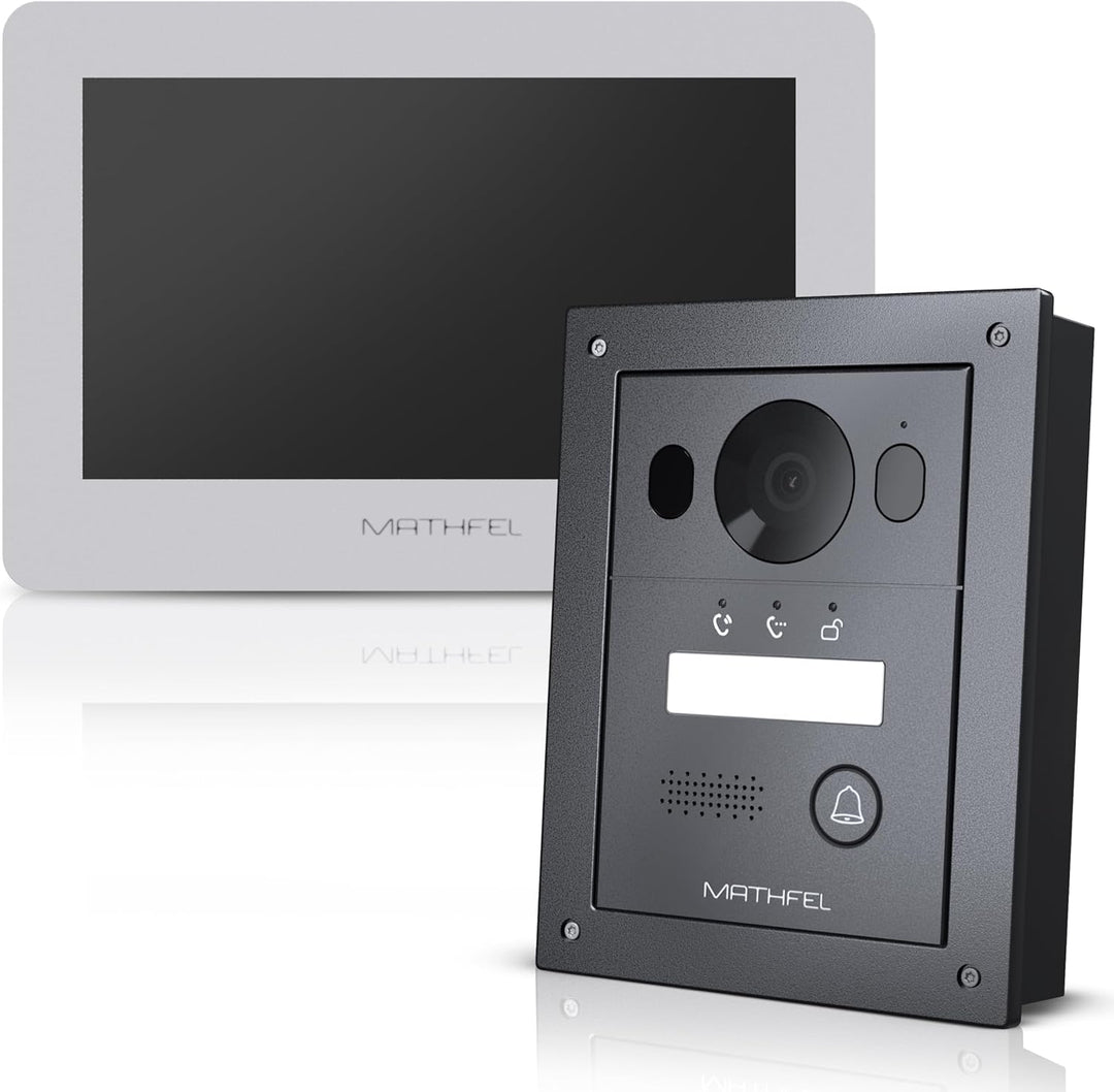 Mathfel 2 Draht Bus Video Türsprechanlage für 1 Teilnehmer, 7 Zoll WLAN Monitor, Anthrazit Kamera, U