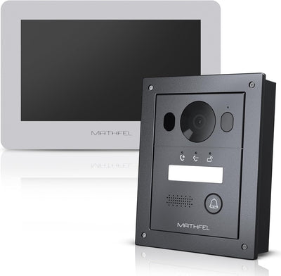 Mathfel 2 Draht Bus Video Türsprechanlage für 1 Teilnehmer, 7 Zoll WLAN Monitor, Anthrazit Kamera, U