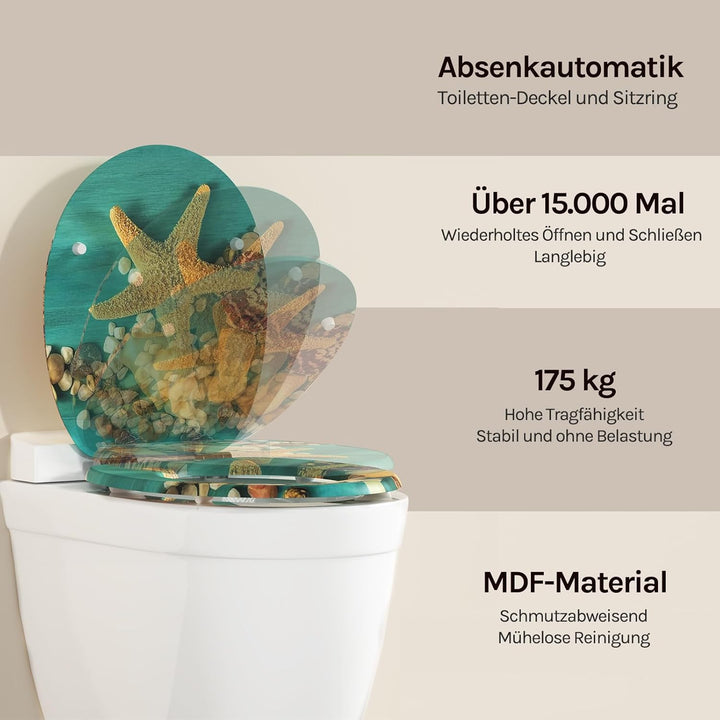 WOLTU Premium WC-Sitz Toilettensitz mit Absenkautomatik, MDF Holzkern, Softclose Scharnier, Antibakt