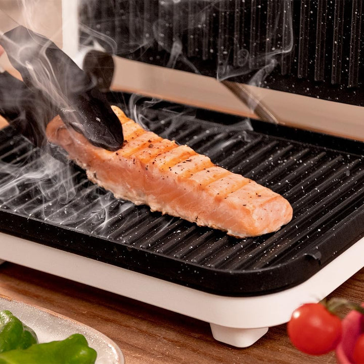 Cecotec Elektrischer Grill Rock'Ngrill 1300 Wood W. Leistung von 1300W, weisses Design, Rockstone-Be