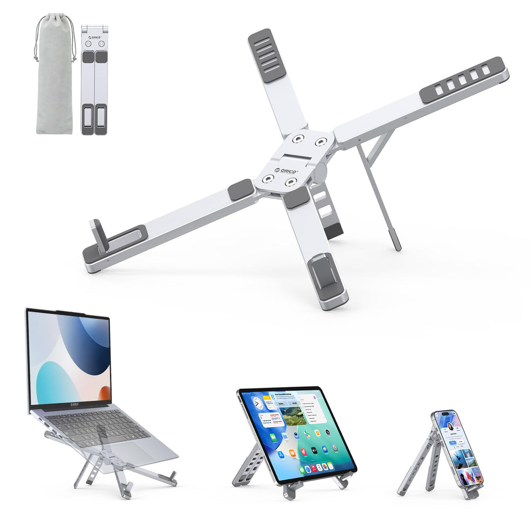 ORICO Tragbarer Laptop Ständer für Schreibtisch & Reise, Faltbarer Aluminium 3-in-1 Halterung für La
