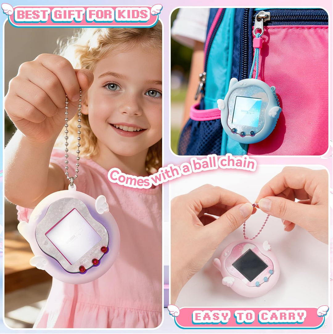 Kuitmor Süsses Engel-Flüstern Silikonhülle für Tamagotchi Uni, Ganzkörperschutz-Hülle mit Deko-Stick