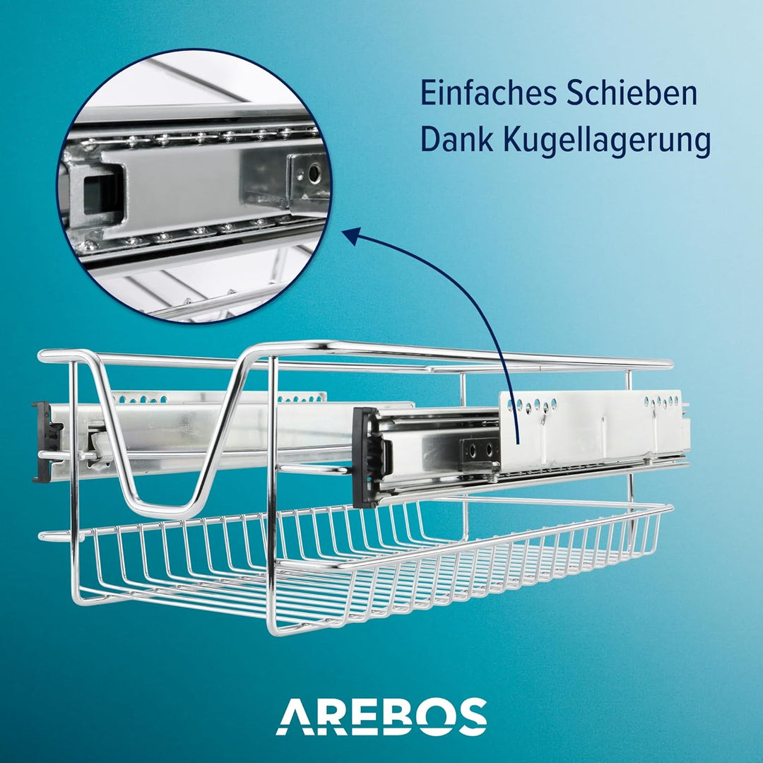 Arebos Teleskopschublade - für Schrankbreite 30 40 50 oder 60 cm/verchromt/Setwahl- Küchenschublade