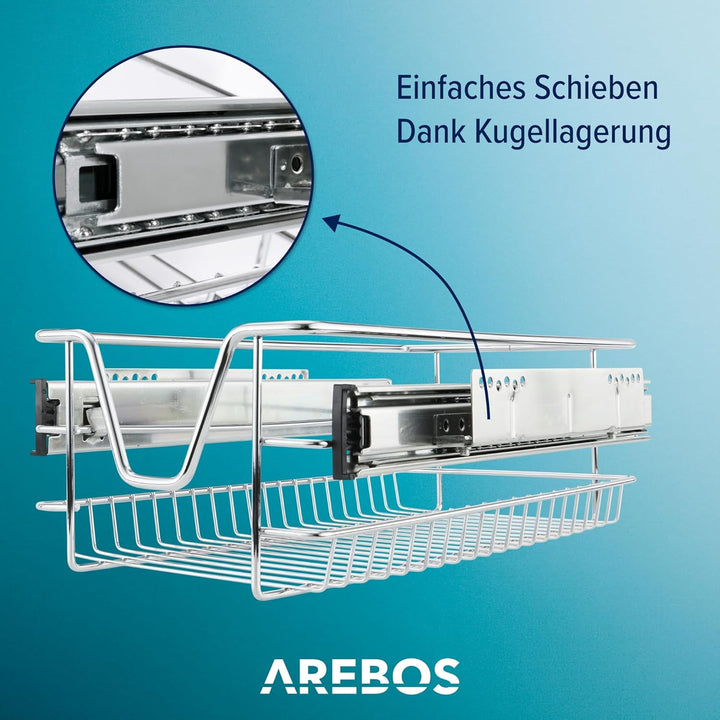 Arebos Teleskopschublade - für Schrankbreite 30 40 50 oder 60 cm/verchromt/Setwahl- Küchenschublade
