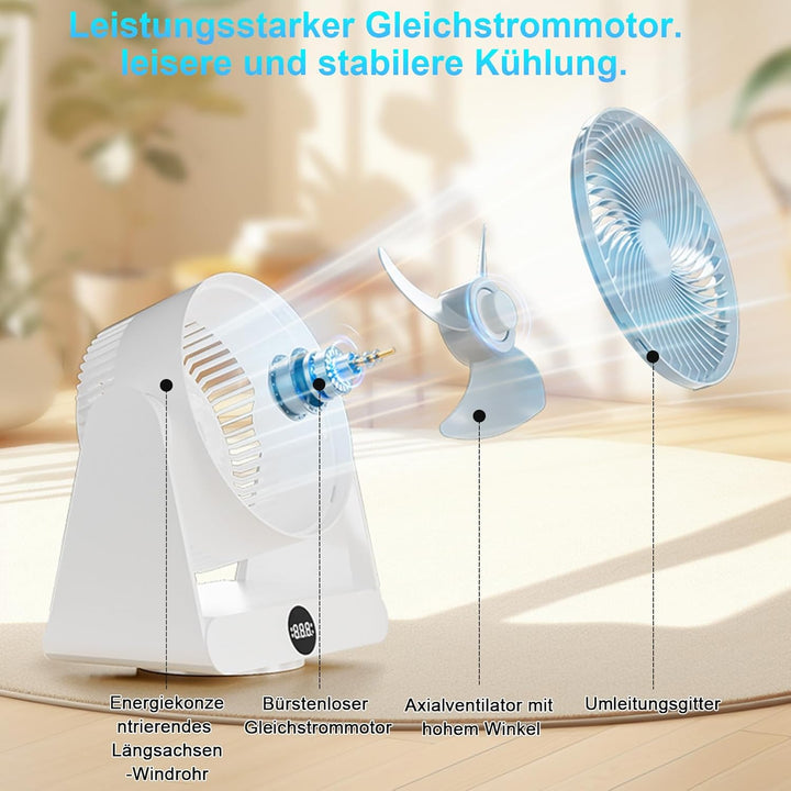 GuKKK Ventilator Leise, Tischventilator 28 DB, Starker Ventilator mit Fernbedienung, 3D Turbo-Luftzi