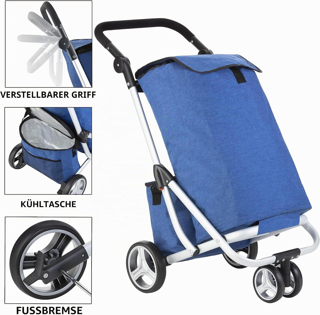 Cruiser Einkaufswagen Trolley 59 Liter mit 14 ltr Kuhltasche - 3 räder Einkaufsladen (blau), Blau