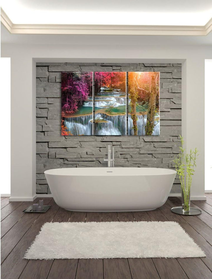 Pixxprint Wasserfall im Regenwald als Leinwandbild/Grösse: 3Teilig (120x80) / Wandbild/Kunstdruck/fe