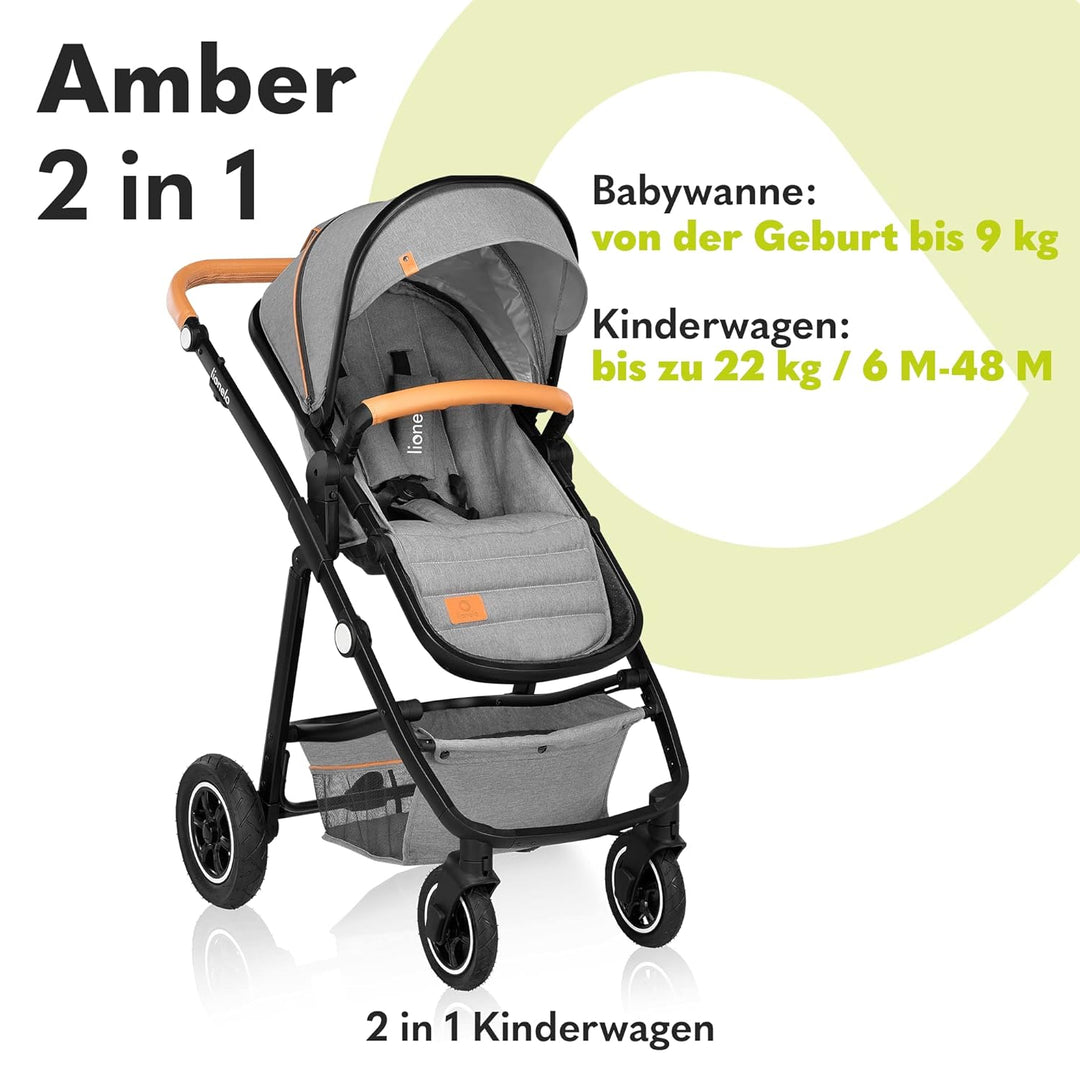 LIONELO Amber Kinderwagen 2 in 1 Kombikinderwagen, Kinderwagen Set mit sportlichen Sitz und fester B