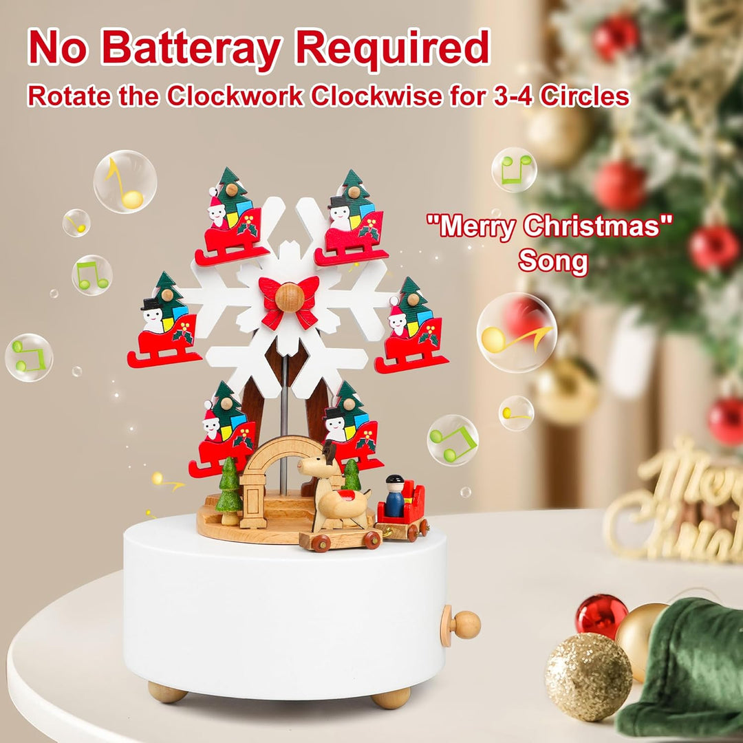 LONEEDY Holz Spieluhr Weihnachten Schneeflocke Dekoration Elch Custom für Jungen und Mädchen Rotatio