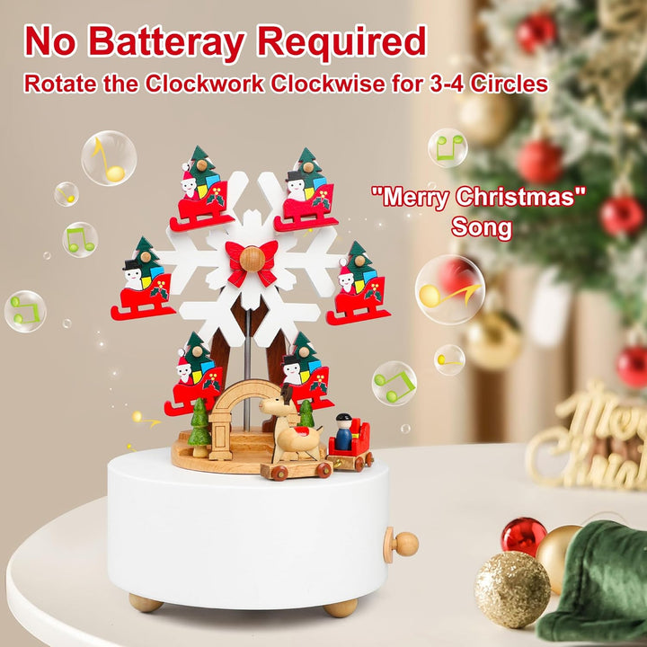 LONEEDY Holz Spieluhr Weihnachten Schneeflocke Dekoration Elch Custom für Jungen und Mädchen Rotatio