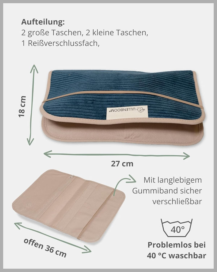 ULLENBOOM Windeltasche für unterwegs, Cord Petrol, Made in EU - Wickeltasche für bis zu 3 Windeln, F