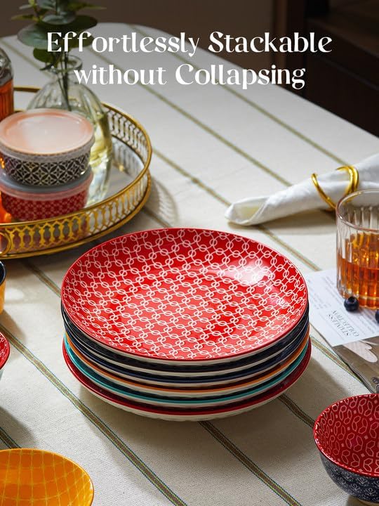 DOWAN Speiseteller 6er Set, Ø 21,5 cm Porzellan Dessertteller und Salatteller, Servierteller für Vor