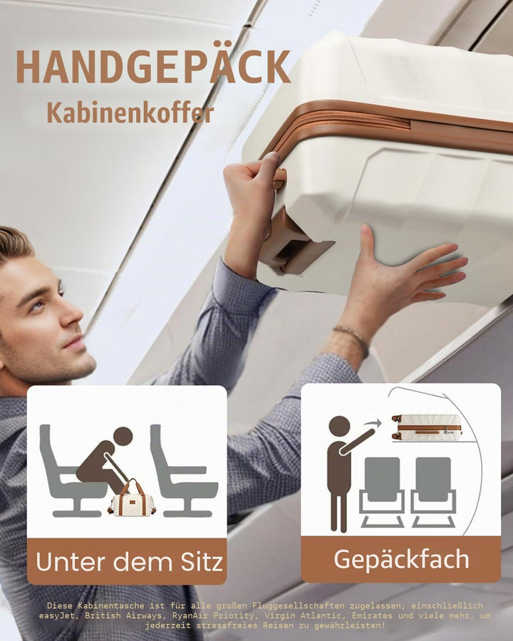 Sea choice Hartschalenkoffer Handgepäck 55x40x20cm Reisekoffer 100% ABS Trolley Kabine mit 1 Reiseta