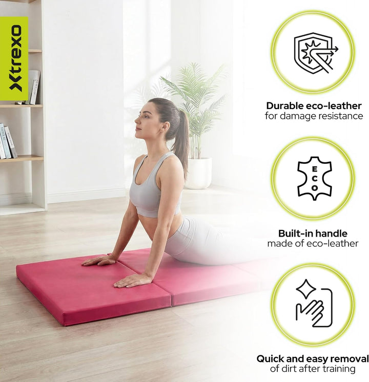 XTREXO Klappbare Gymnastikmatte – Turnmatte 4-teilig – Kunstleder &amp; EPE-Schaumstoff – Faltbar mit Tr