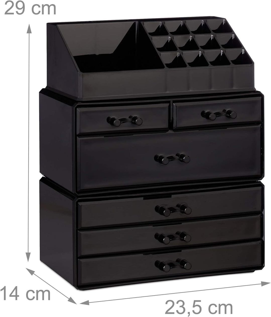 Relaxdays 2 x Kosmetikorganizer mit 6 Schubladen, 22 Fächer Make Up Organizer, grosse Schmink-Aufbew