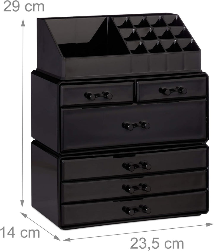 Relaxdays 2 x Kosmetikorganizer mit 6 Schubladen, 22 Fächer Make Up Organizer, grosse Schmink-Aufbew