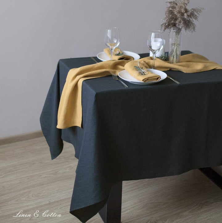 Linen &amp; Cotton Tischdecke Stoff Tischtuch Tischwäsche Hygge -100% Leinen, Schwarz (100 x 140 cm) Mit