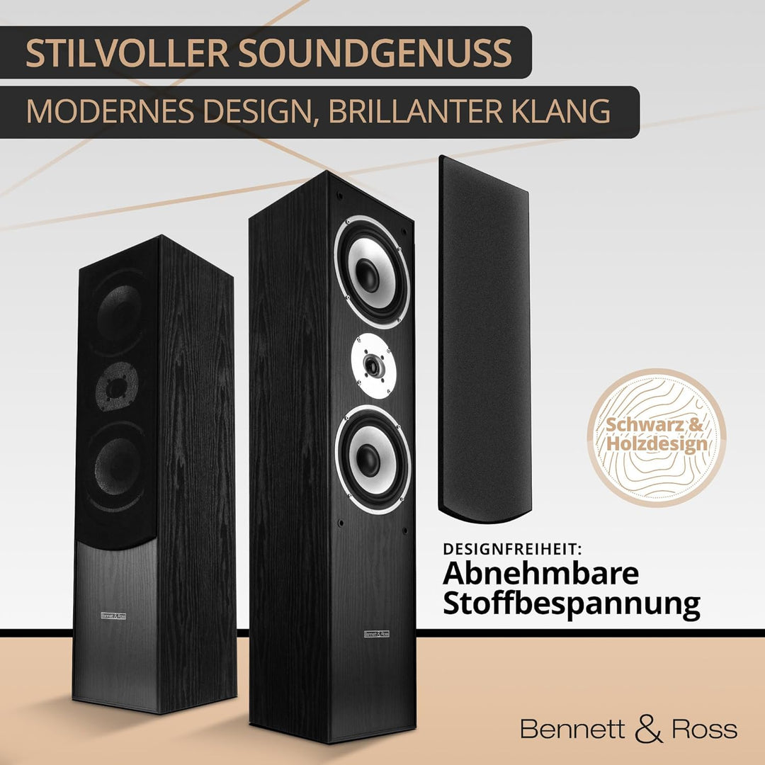 Bennett & Ross Radiant 3-Wege HiFi Standlautsprecher Paar (350W RMS, 6,5" Tieftöner, 6,5" Mitteltöne