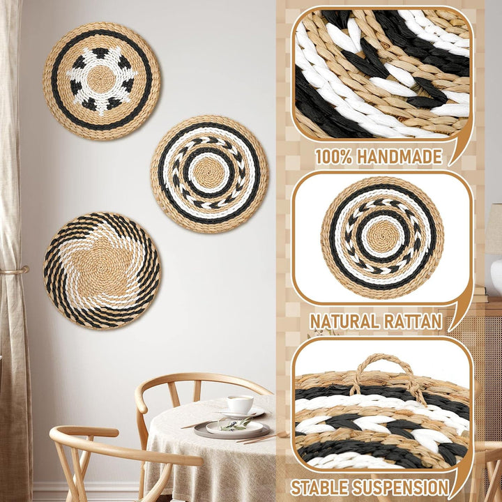 Boho Wandkorb Dekor Set von 3 dekorativen Bulrush Gewebter Korb Wanddekor Set Rustikale Hängende Han