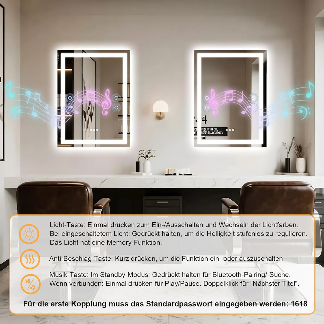 Olyvren Badspiegel Mit Beleuchtung50x70cm,Spiegel Mit Beleuchtung Bluetooth Dual Lautsprecher,Antibe