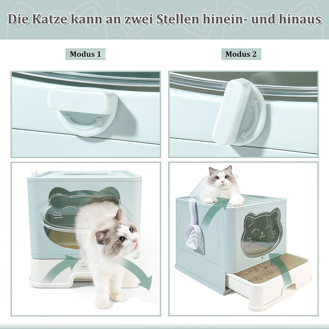 Geschlossenes Katzenklo mit Dach/Deckel & rostfreier Edelstahl-Schublade - Katzentoilette mit Aktivk