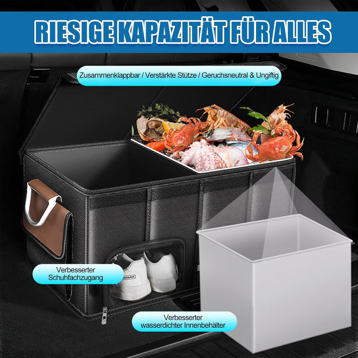 Kofferraum Organizer mit Deckel &amp; Schuhfach Faltbare Auto Kofferraumtasche | 65L mit Fächern Taschen
