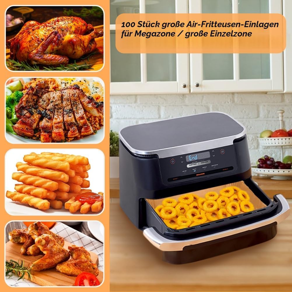 BYKITCHEN Airfryer Backpapier für Ninja Foodi Flex Drawer Dual Zone 10,4L Heissluftfritteuse,100PCS