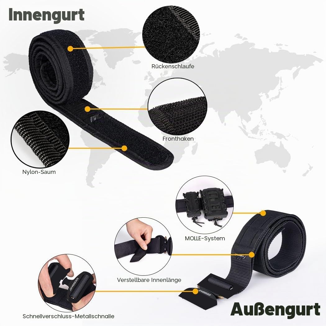 IDOGEAR Taktischer Gürtel Molle 2 Zoll Kampfgürtel mit 1,75 Zoll Innengurt Schnellverschluss Hochlei