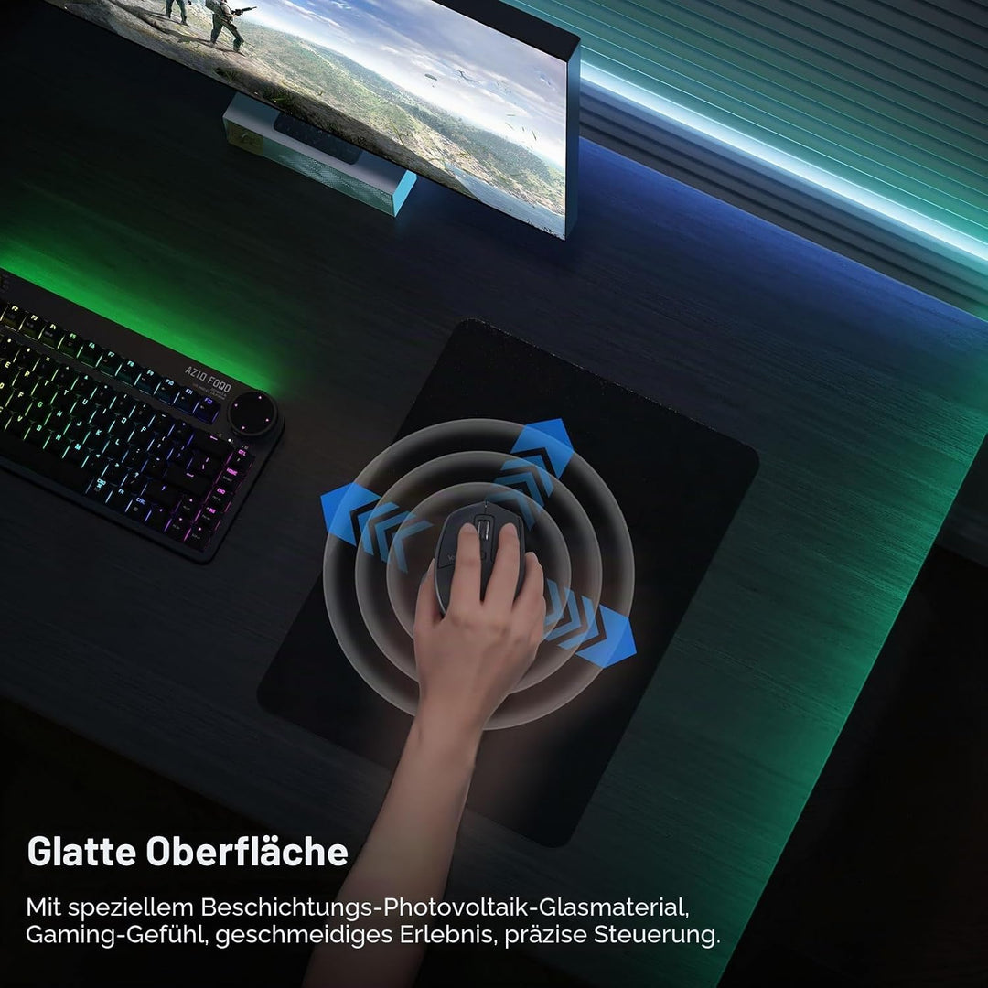 DAWNTREES Glas-Gaming-Mauspad, genaue und schnelle Mausverfolgung, gehärtetes Glas, rutschfeste Gumm