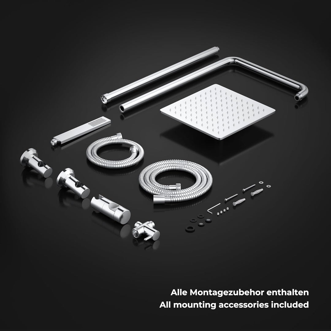 Görbach Regendusche Duschsystem ohne Armatur, Edelstahl Duschset mit Verstellbarer Duschstange, Kopf