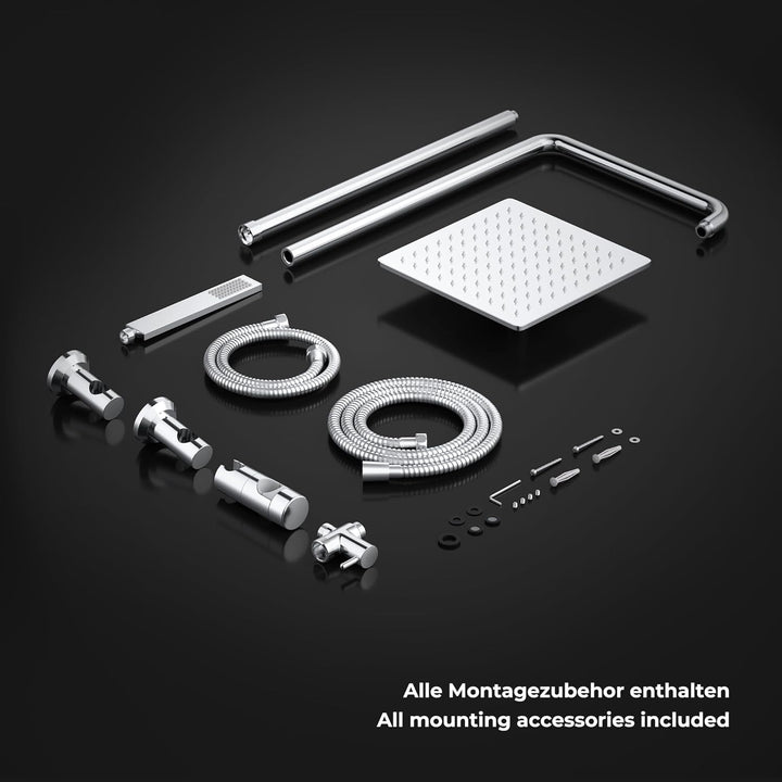 Görbach Regendusche Duschsystem ohne Armatur, Edelstahl Duschset mit Verstellbarer Duschstange, Kopf